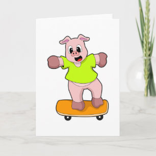 Schweinefleisch als Skater auf Skateboard Karte
