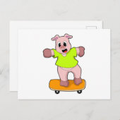 Schweinefleisch als Skater auf Skateboard Postkarte (Vorne/Hinten)
