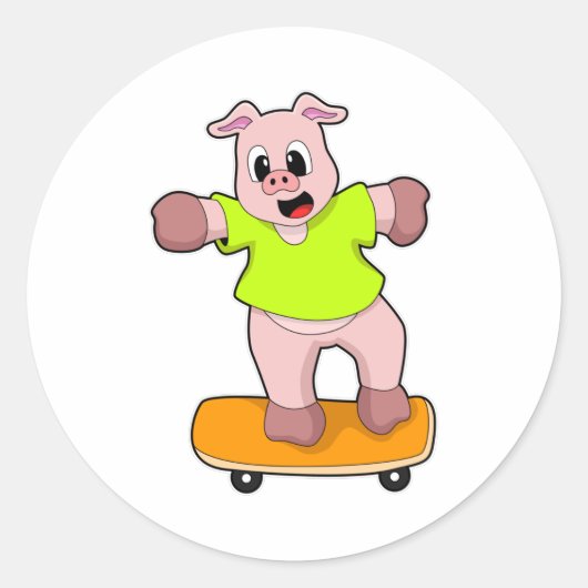 Schweinefleisch als Skater auf Skateboard Runder Aufkleber (Vorderseite)
