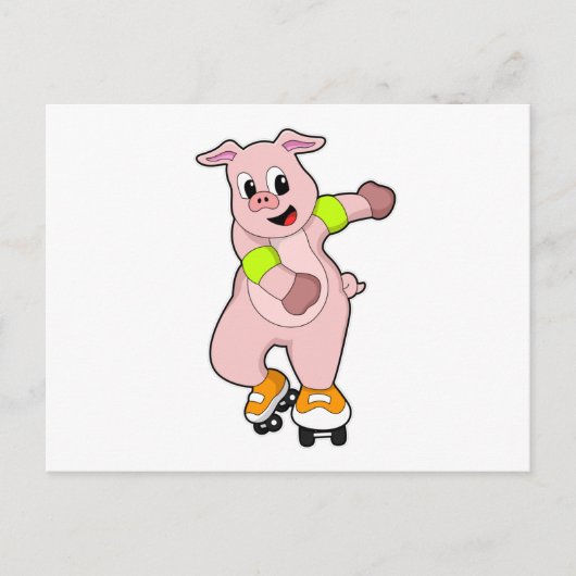Schweinefleisch als Skater mit Inline-Skaten Postkarte (Vorderseite)