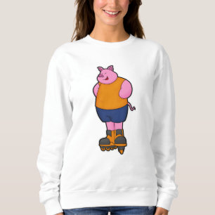 Schweinefleisch als Skater mit Inline-Skaten Sweatshirt