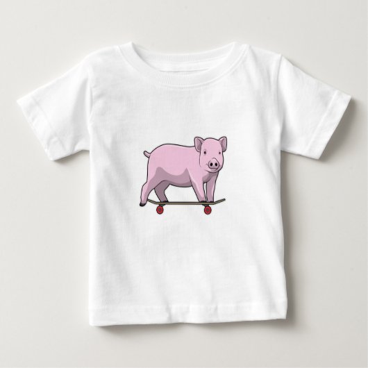 Schweinefleisch als Skater mit Skateboard Baby T-shirt (Vorderseite)