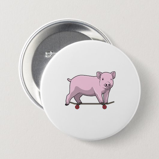 Schweinefleisch als Skater mit Skateboard Button (Vorne & Hinten)