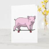 Schweinefleisch als Skater mit Skateboard Karte (Gelbe Blume)