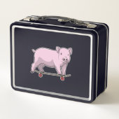 Schweinefleisch als Skater mit Skateboard Metall Brotdose (Rückseite)