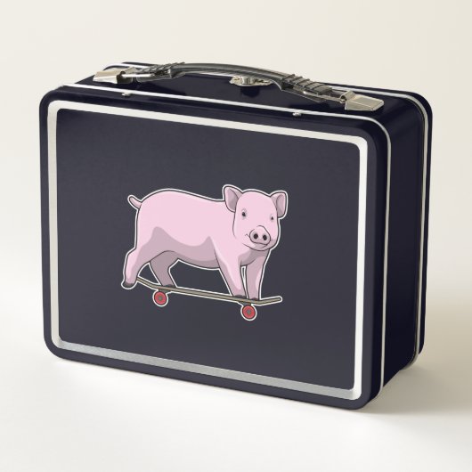 Schweinefleisch als Skater mit Skateboard Metall Brotdose (Rückseite)