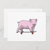 Schweinefleisch als Skater mit Skateboard Postkarte (Vorne/Hinten)