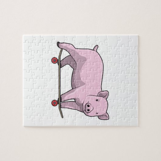 Schweinefleisch als Skater mit Skateboard Puzzle (Horizontal)