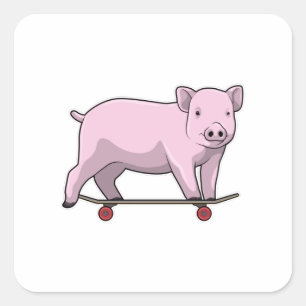 Schweinefleisch als Skater mit Skateboard Quadratischer Aufkleber