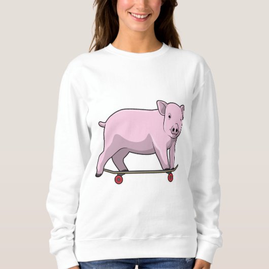 Schweinefleisch als Skater mit Skateboard Sweatshirt (Vorderseite)