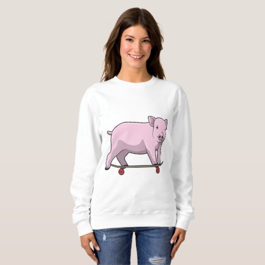 Schweinefleisch als Skater mit Skateboard Sweatshirt (Vorne ganz)