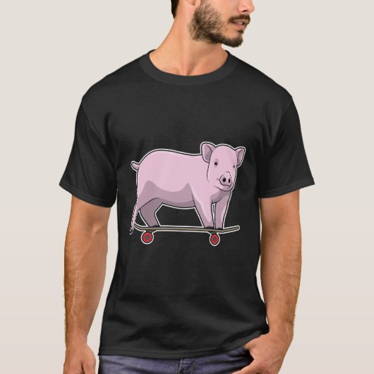 Schweinefleisch als Skater mit Skateboard T-Shirt (Vorderseite)