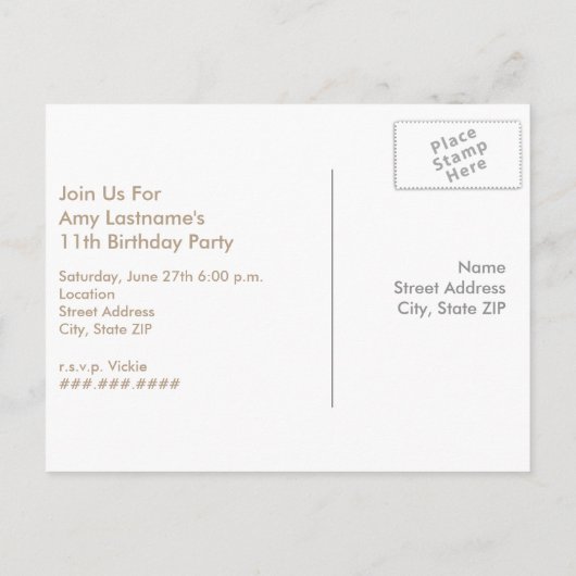 Schweinefleisch am Geburtstag Einladung zur Postka (Rückseite)