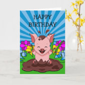 Schweinefleisch am Geburtstag Karte (Gelbe Blume)