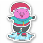 Schweinefleisch auf Ice-Skaten mit Ice-Skaten & Hu Aufkleber (Vorderseite)