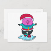 Schweinefleisch auf Ice-Skaten mit Ice-Skaten & Hu Postkarte (Vorne/Hinten)