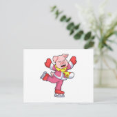 Schweinefleisch auf Ice-Skaten mit Ice-Skaten Postkarte (Stehend Vorderseite)