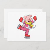 Schweinefleisch auf Ice-Skaten mit Ice-Skaten Postkarte (Vorne/Hinten)