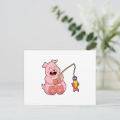 Schweinefleisch beim Fischen mit Fisch Postkarte (Stehend Vorderseite)