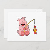 Schweinefleisch beim Fischen mit Fisch Postkarte (Vorne/Hinten)