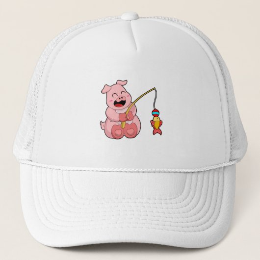 Schweinefleisch beim Fischen mit Fisch Truckerkappe (Vorderseite)