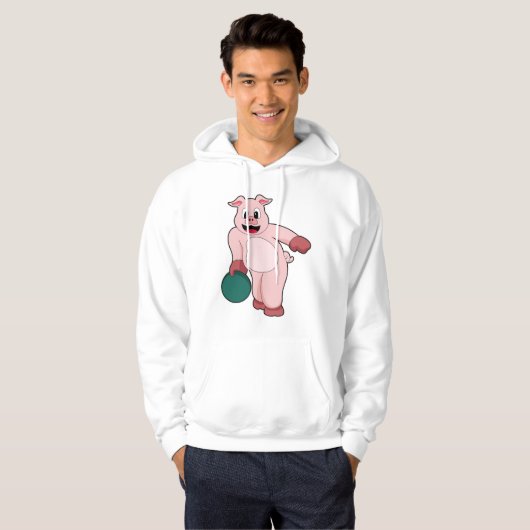 Schweinefleisch im Bowling mit Bowlingball Hoodie (Vorne ganz)