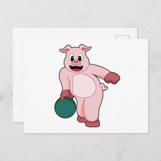 Schweinefleisch im Bowling mit Bowlingball Postkarte (Vorne/Hinten)