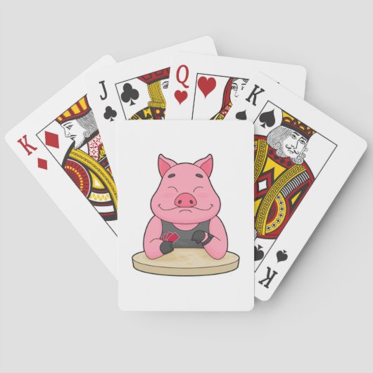 Schweinefleisch im Poker mit Poker-Karten Spielkarten (Rückseite)