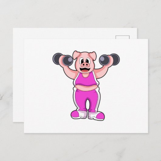Schweinefleisch in Bodybuilding mit Dumbells Postkarte (Vorne/Hinten)