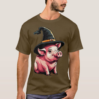 Schweinefleisch in einem Hexenhut, halloween piggy T-Shirt