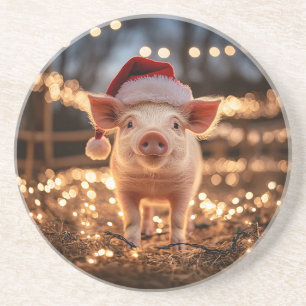 Schweinefleisch in einer Weihnachtsmannmütze Getränkeuntersetzer