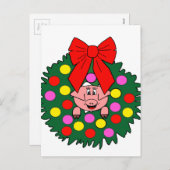 Schweinefleisch in Weihnachtskranz Feiertagspostkarte (Vorne/Hinten)