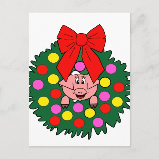 Schweinefleisch in Weihnachtskranz Feiertagspostkarte (Vorderseite)