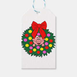 Schweinefleisch in Weihnachtskranz Geschenkanhänger