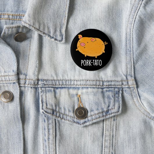 Schweinefleisch-Kartoffel Funny Potato Pun Dark BG Button (Beispiel)
