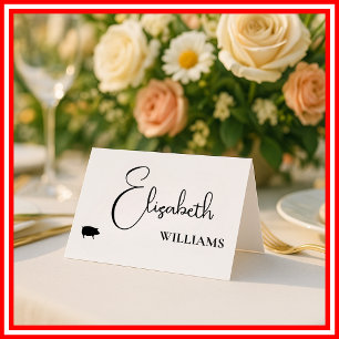 Schweinefleisch-Menü Moderne Schrift Hochzeitsplat Platzkarte