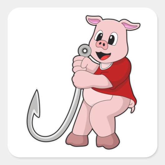 Schweinefleisch mit Angelhaken Quadratischer Aufkleber (Vorderseite)
