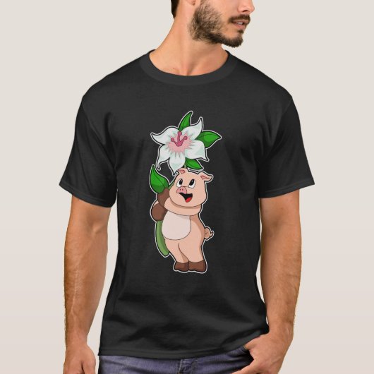 Schweinefleisch mit Blume Lilie T-Shirt (Vorderseite)