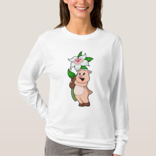 Schweinefleisch mit Blume Lilie T-Shirt