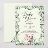 Schweinefleisch mit Bow Greenery Kinderdusche Einl Einladung (Vorne/Hinten)