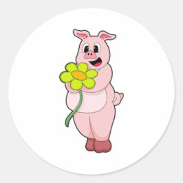 Schweinefleisch mit gelber Blume Runder Aufkleber