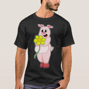 Schweinefleisch mit gelber Blume T-Shirt