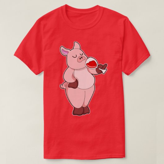 Schweinefleisch mit Glas Wein T-Shirt (Design vorne)