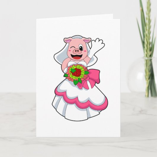 Schweinefleisch mit Hochzeitskleid & Blume Karte (Vorderseite)