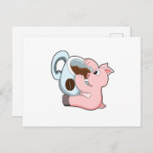 Schweinefleisch mit Kaffee-Cup Postkarte (Vorne/Hinten)