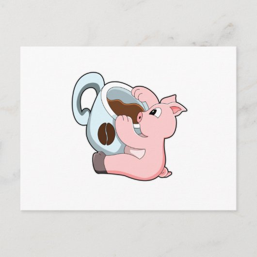 Schweinefleisch mit Kaffee-Cup Postkarte (Vorderseite)