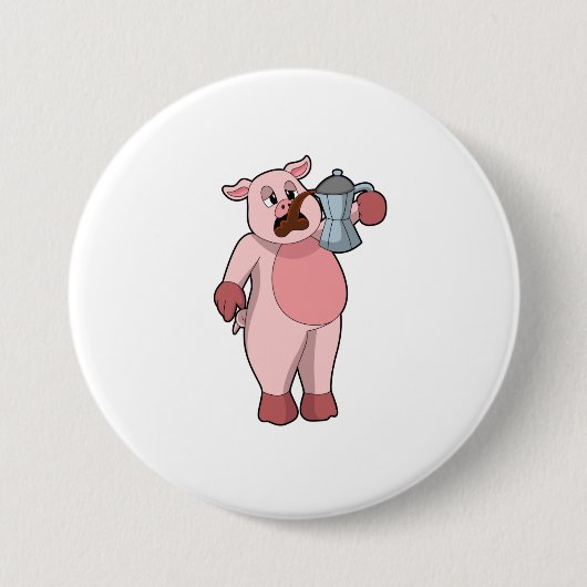 Schweinefleisch mit Kaffeekanne Button (Vorderseite)