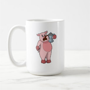 Schweinefleisch mit Kaffeekanne Kaffeetasse