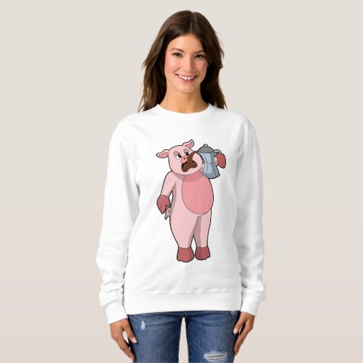 Schweinefleisch mit Kaffeekanne Sweatshirt (Vorne ganz)