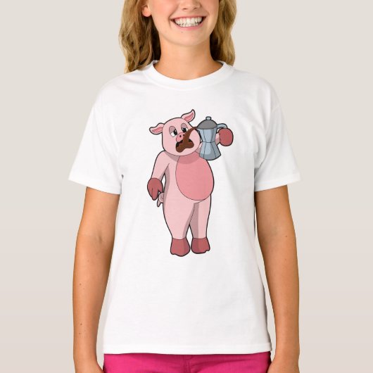 Schweinefleisch mit Kaffeekanne T-Shirt (Vorderseite)